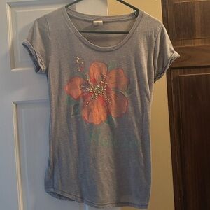 Hollister Gray T-Shirt with Orange Flower
